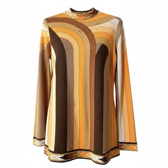 VTG Leonard Paris Geometric Knit Top Large Bergdorf Goodman Yellow Brown AS IS - Picture 1 of 11